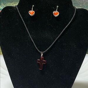 Heart Earrings and Cross Necklace Set